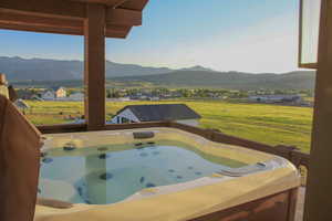 Bathroom featuring a mountain view