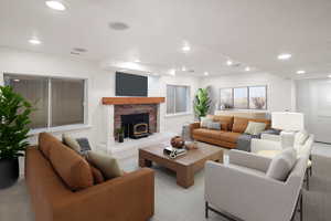 Large basement family room with an entrance from the garage