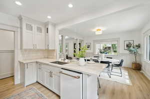 Quartzsite counters and marble backsplash