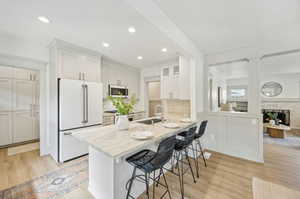 Quartzsite counters and marble backsplash