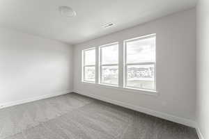 Unfurnished room with carpet flooring and a textured ceiling