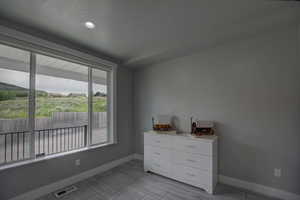 Bedroom with light wood-type flooring