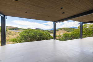 View of patio featuring a mountain view