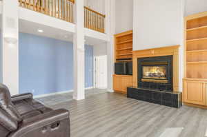 Family room showing the entrance to the primary bedroom.