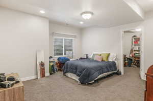 Spacious bedroom in the basement with a walk in closet.