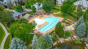 Aerial view of pool area