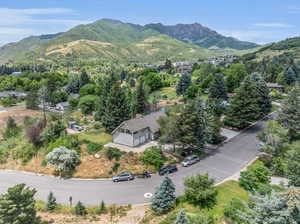 Birds eye view of property with a mountain view