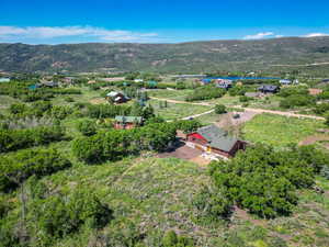 Aerial view featuring a mountain view