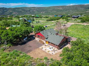 Aerial view featuring a mountain view