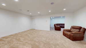 Sitting room featuring carpet floors