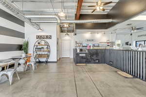 Garage with ceiling fan