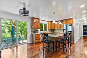 Kitchen featuring dark hardwood / wood-style flooring, a healthy amount of sunlight, and stainless steel appliances