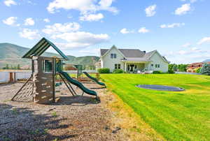 Playground & Trampoline in Back Yard