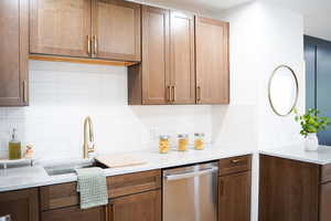 Kitchen with dishwasher, backsplash, and sink