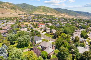 Aerial view featuring a mountain view