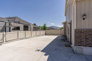 View of patio / terrace featuring a mountain view