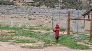 Fire hydrant located on the property, next to one of the water well heads