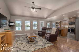 Open concept living room, kitchen, dining room