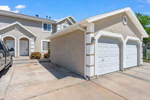 Exterior space featuring a garage