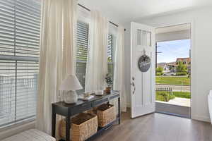 Foyer entrance featuring hardwood / wood-style floors and a wealth of natural light