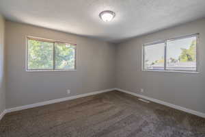 Spare room with carpet and a textured ceiling