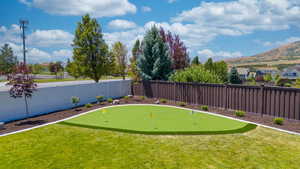 Backyard putting green.