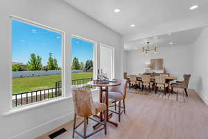 Dining area featuring a stunning view.