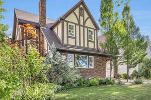 Tudor house with a front lawn