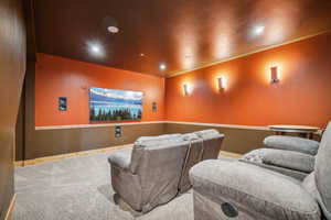 View of carpeted home theater room