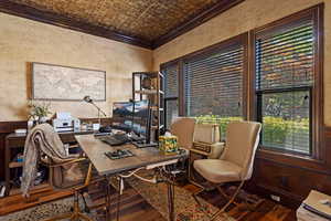 Home office with crown molding