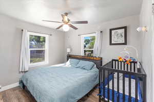 Bedroom with flooring and ceiling fan