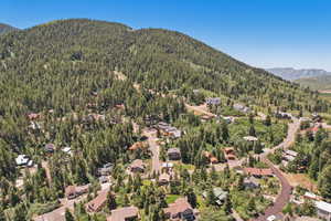 Birds eye view of property with a mountain view