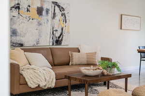 Living room with wood-type flooring