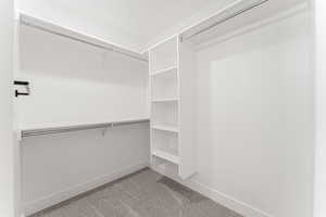 Spacious closet with carpet flooring