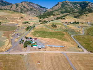 Drone / aerial view featuring a mountain view and a rural view