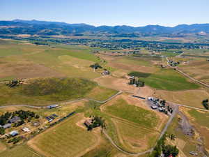 Birds eye view of property with a mountain view and a rural view