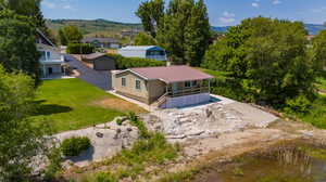 Aerial view featuring a mountain view