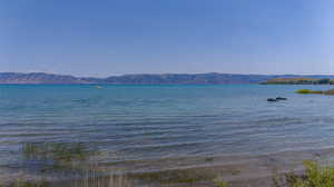 Water view with a mountain view