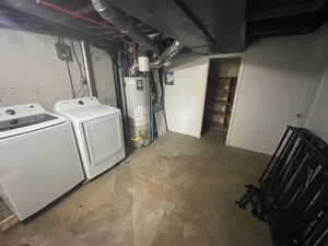 Downstairs furnace and laundry room with extra storage space