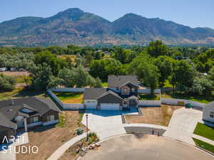 Aerial view featuring a mountain view