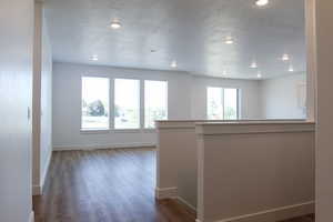 Hall featuring dark wood-type flooring