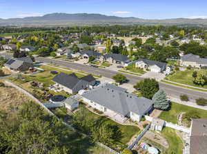 Drone / aerial view with a mountain view