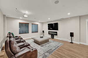 Living room with light wood-type flooring