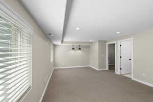 Basement with carpet