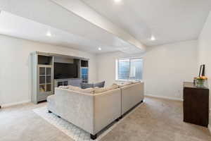 Carpeted basement living room