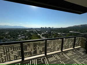 View of balcony. West