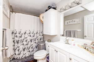 Bathroom featuring vanity, hardwood / wood-style flooring, and toilet