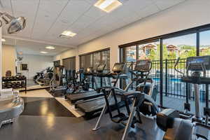 Exercise room featuring a paneled ceiling