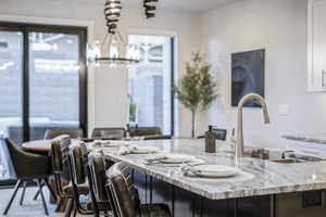 Dining room featuring a notable chandelier