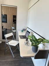 Interior space with dark wood-type flooring